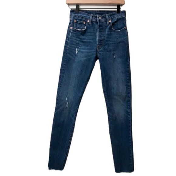 LEVI’S 501 Skinny Jeans in Song for Forever Button Fly Raw Hem 25 - Picture 4 of 7